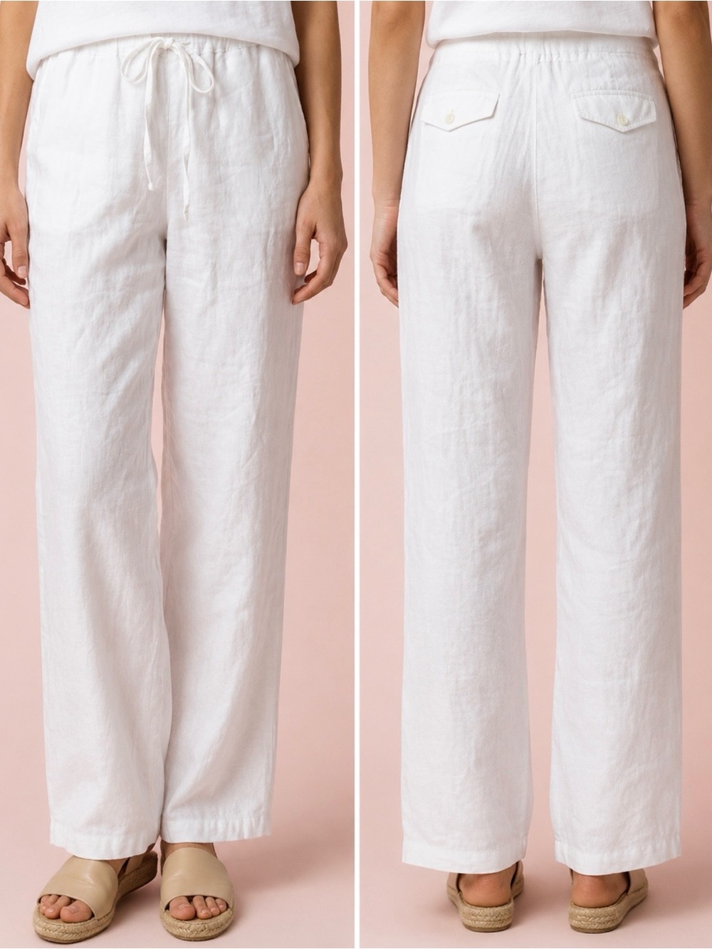 Massimo White Linen Drawstring Pants